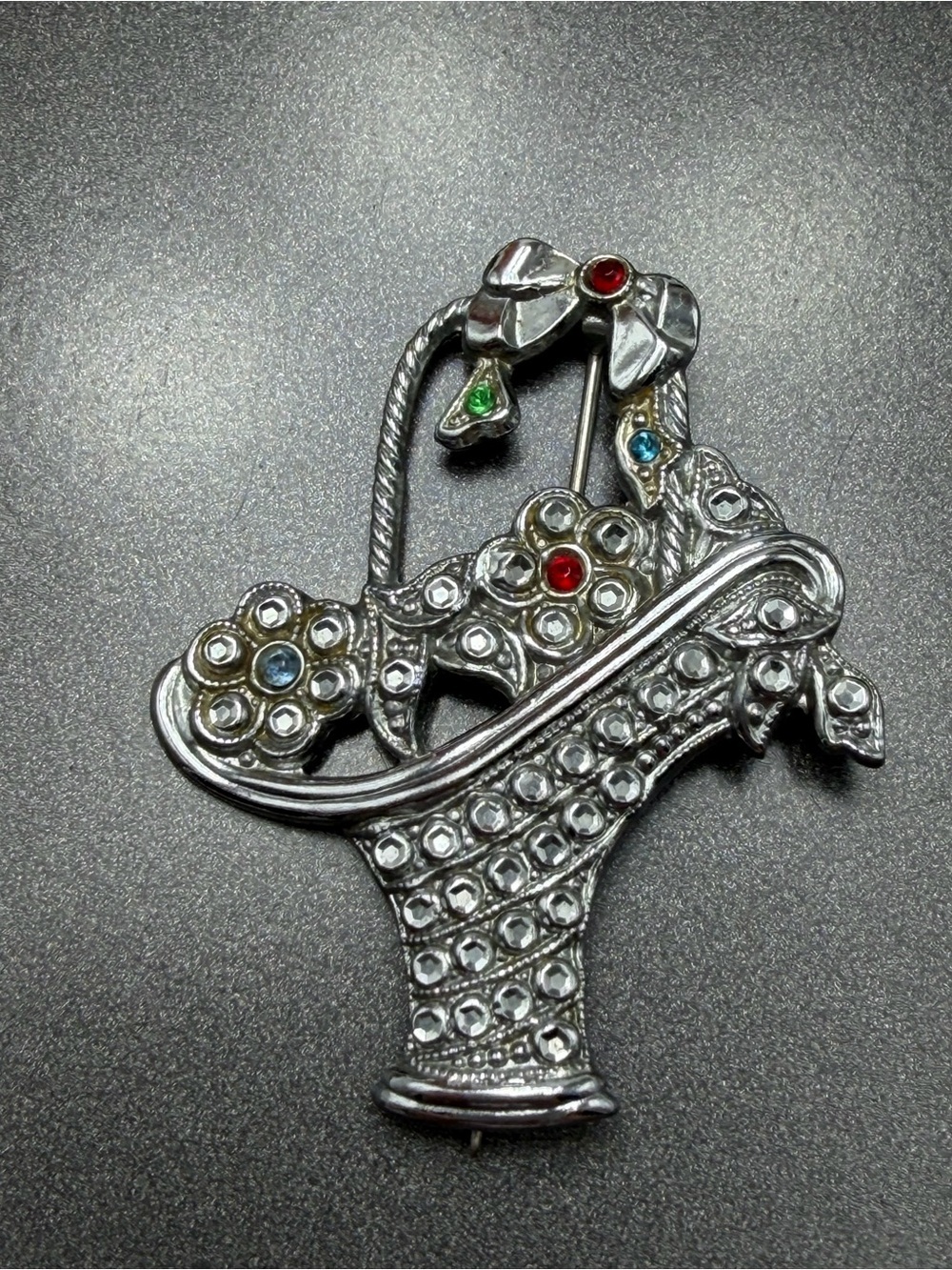 Vintage Staybrite Floral Basket Brooch #cz523